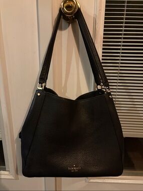 kate spade Black Pebbled Leather Hobo Shoulder Bag with Gold Accents